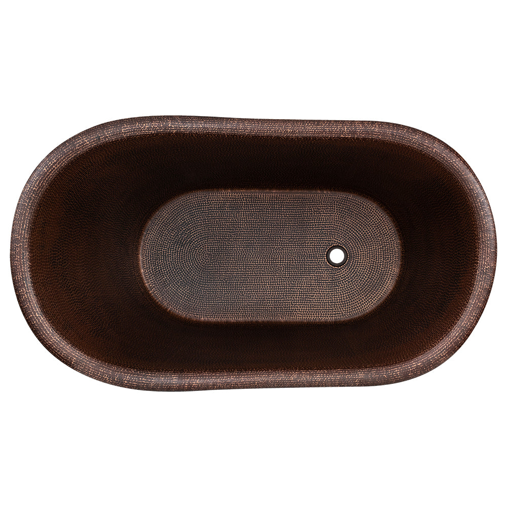 Premier Copper Products 52" Hammered Copper Freestanding Bathtub, Oil Rubbed Bronze, BTS52DB