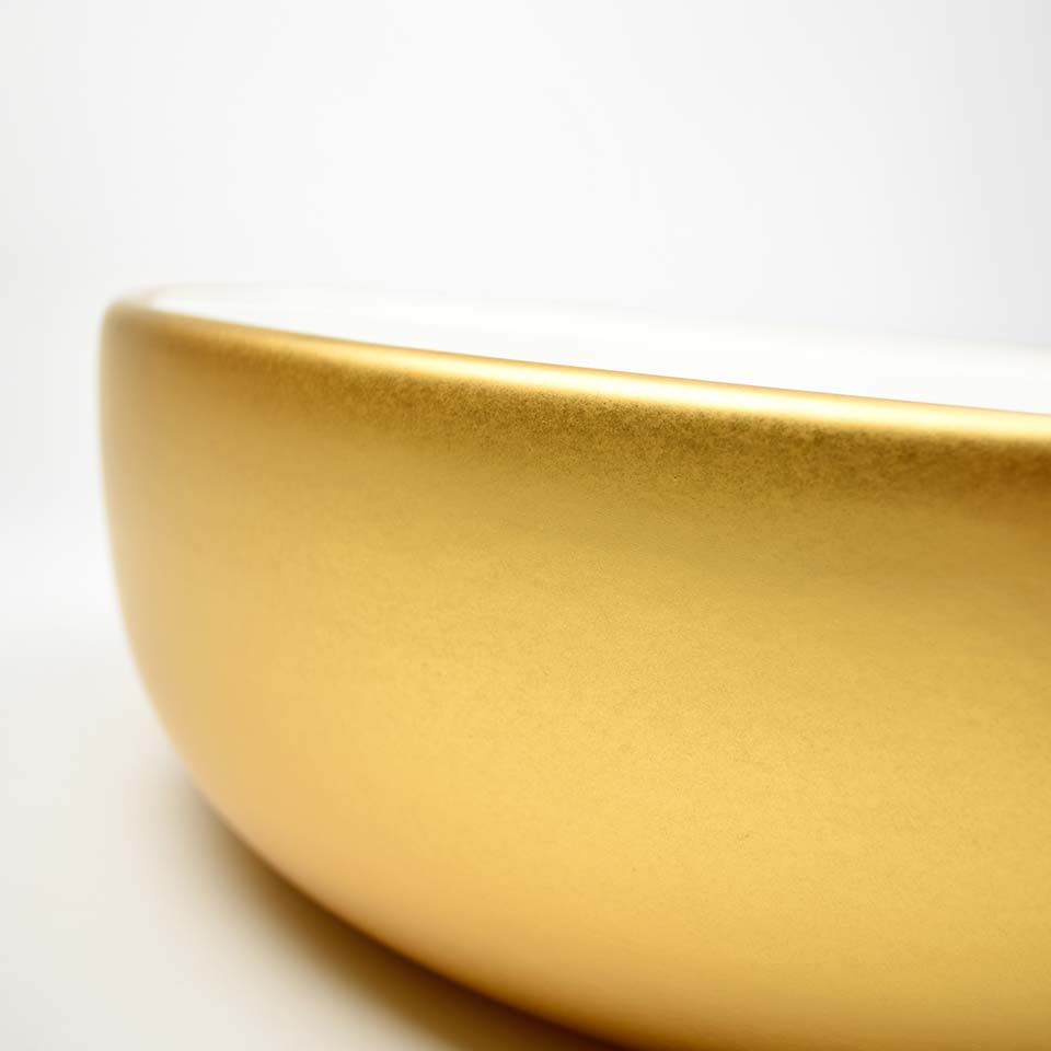 Native Trails Bliss 16" x 16" Round Vessel Fireclay Bathroom Sink, Matte Gold/White, PML1616-GW