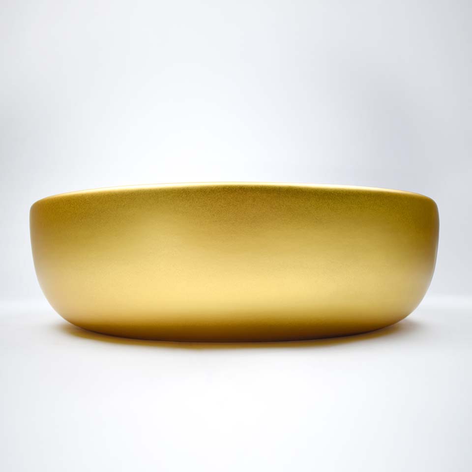 Native Trails Bliss 16" x 16" Round Vessel Fireclay Bathroom Sink, Matte Gold/White, PML1616-GW