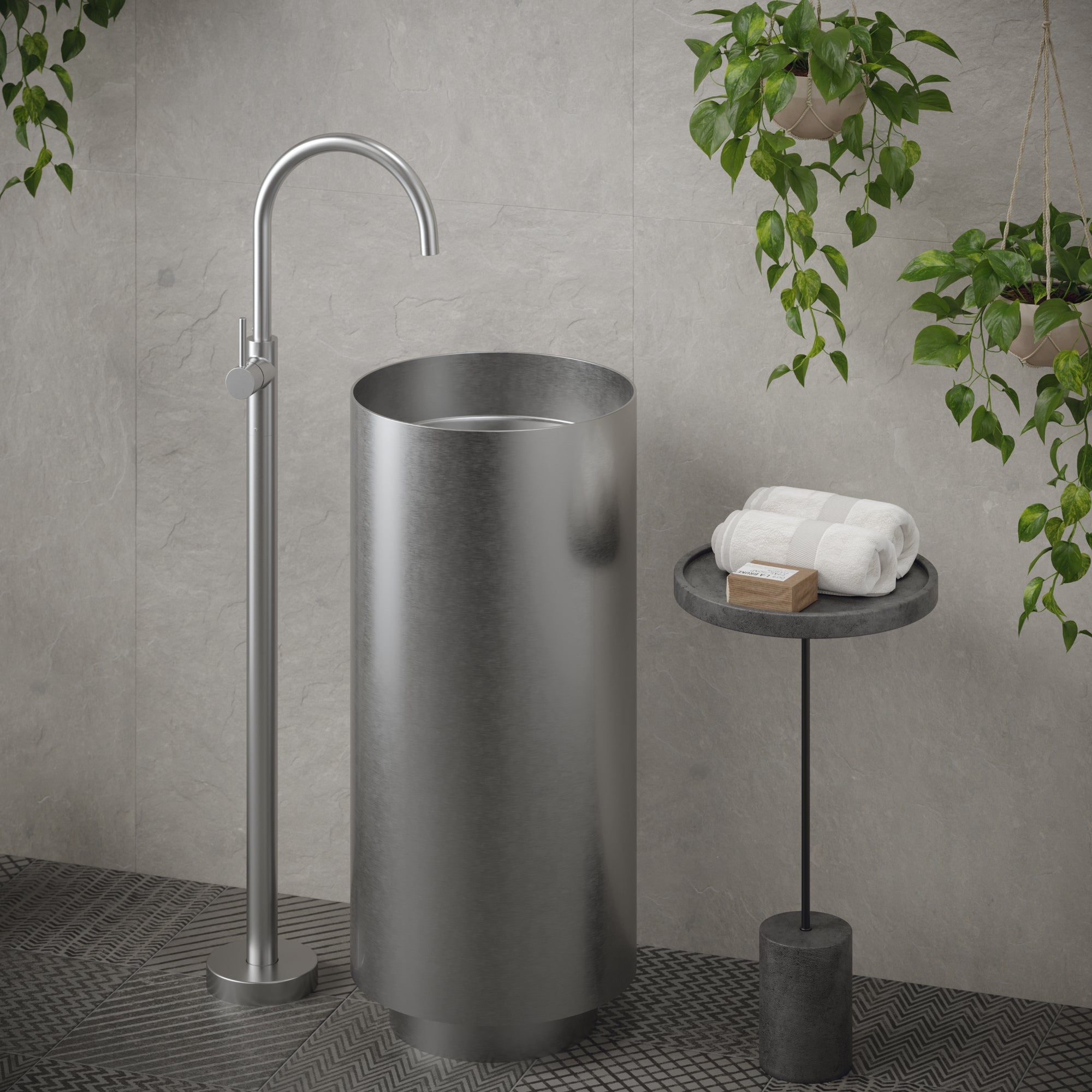 Karran Cinox 15" x 15" Round Freestanding Stainless Steel Bathroom Sink, 16 Gauge, CCP100SS