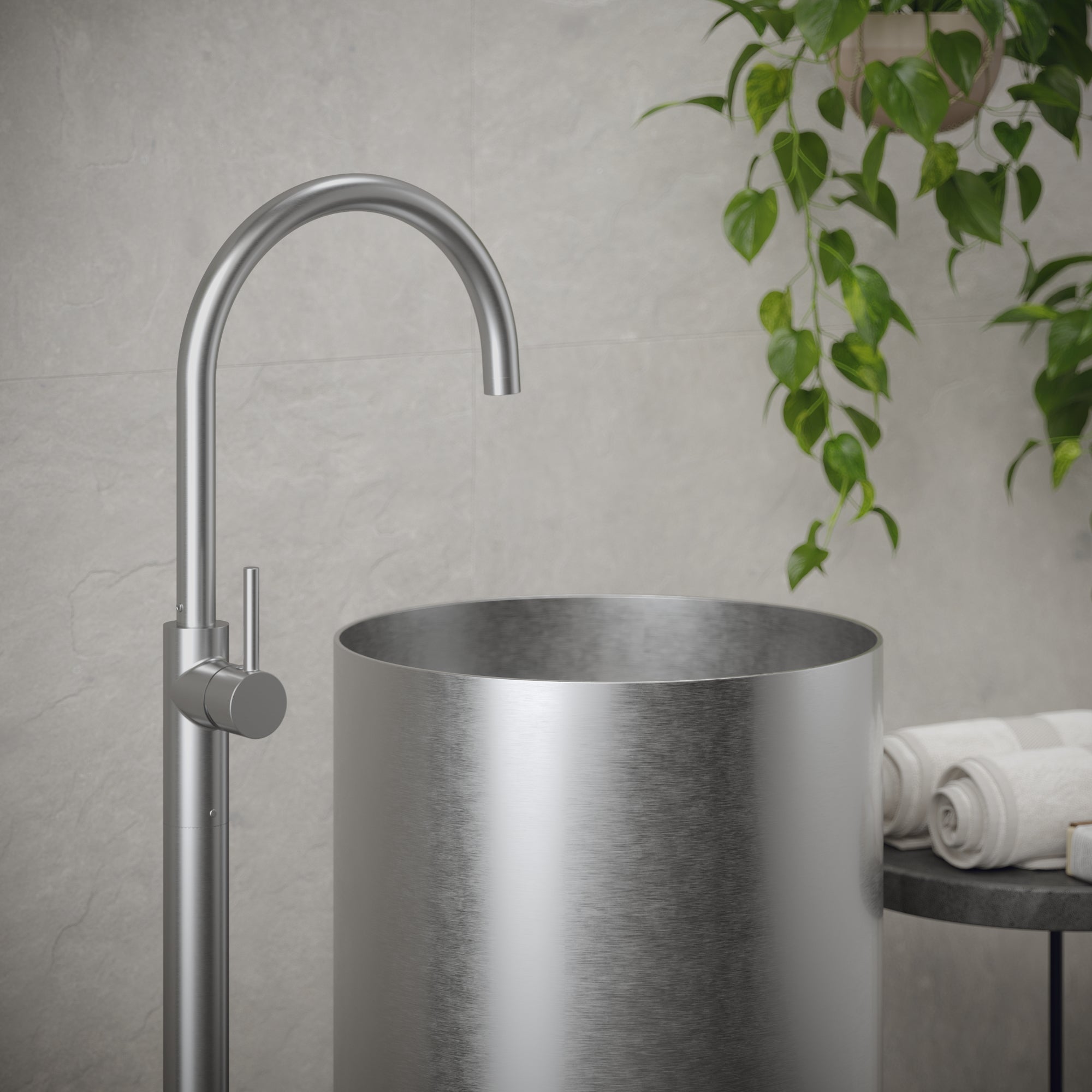 Karran Cinox 15" x 15" Round Freestanding Stainless Steel Bathroom Sink, 16 Gauge, CCP100SS