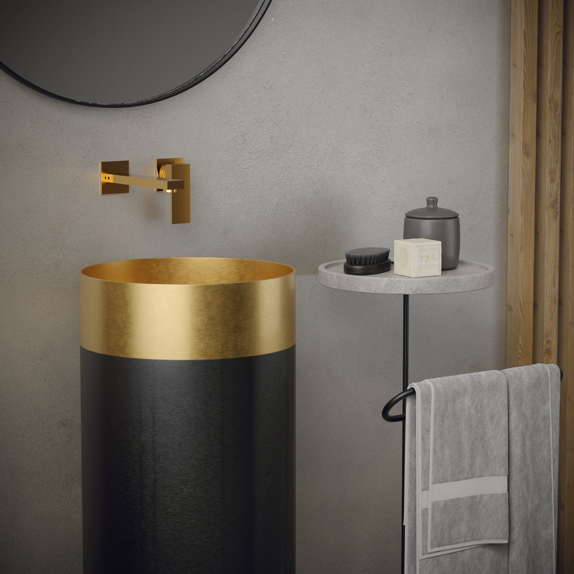 Karran Cinox 15" x 15" Round Freestanding Stainless Steel Bathroom Sink, Gold and Gunmetal Grey, 16 Gauge, CCP300G