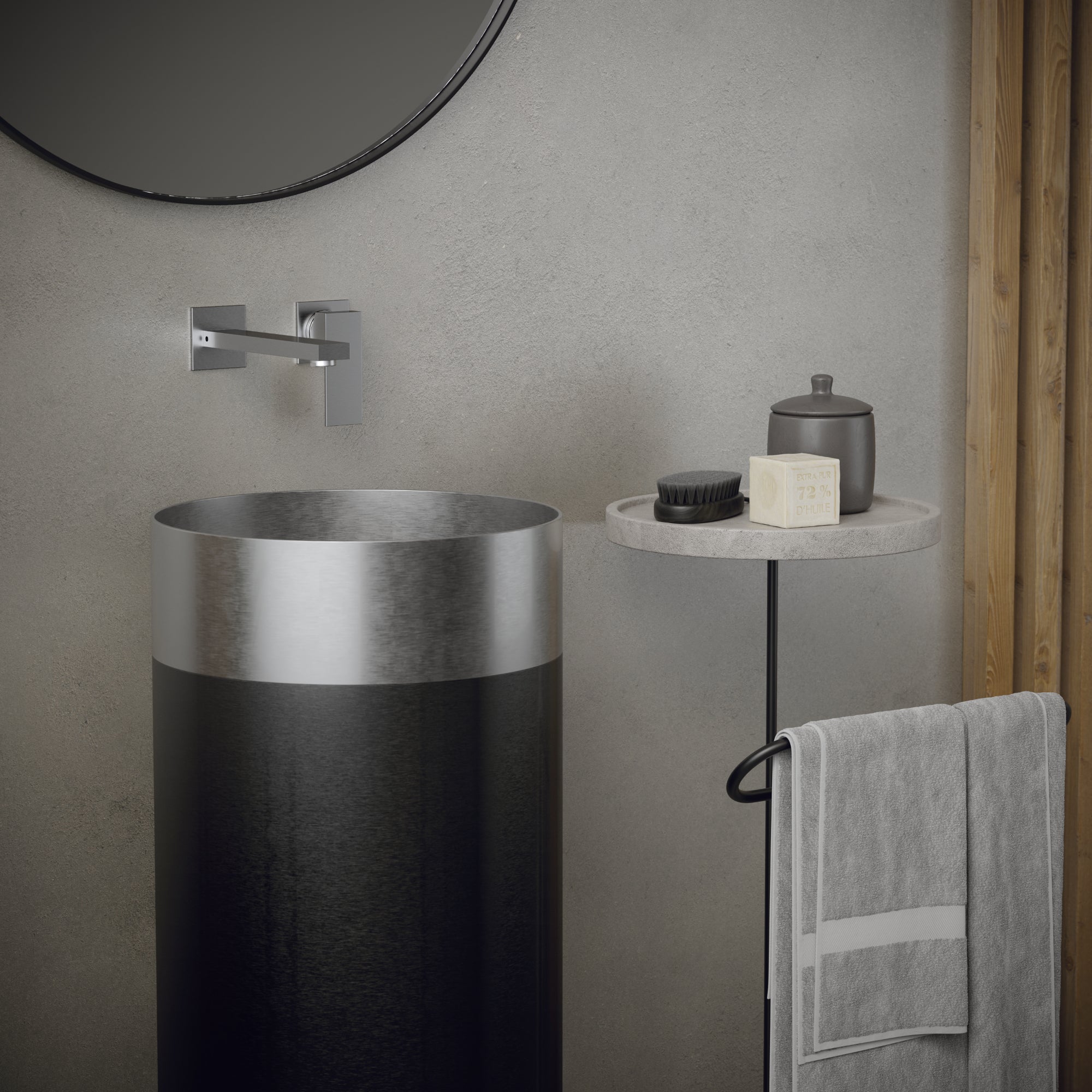 Karran Cinox 15" x 15" Round Freestanding Stainless Steel Bathroom Sink, Stainless Steel and Gunmetal Grey, 16 Gauge, CCP300SS