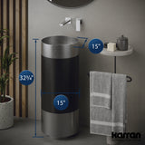 Karran Cinox 15" x 15" Round Freestanding Stainless Steel Bathroom Sink, Stainless Steel and Gunmetal Grey, 16 Gauge, CCP300SS