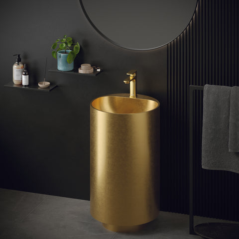 Karran Cinox 16.5" x 16.5" Round Freestanding Stainless Steel Bathroom Sink, Gold, 16 Gauge, CCP400G