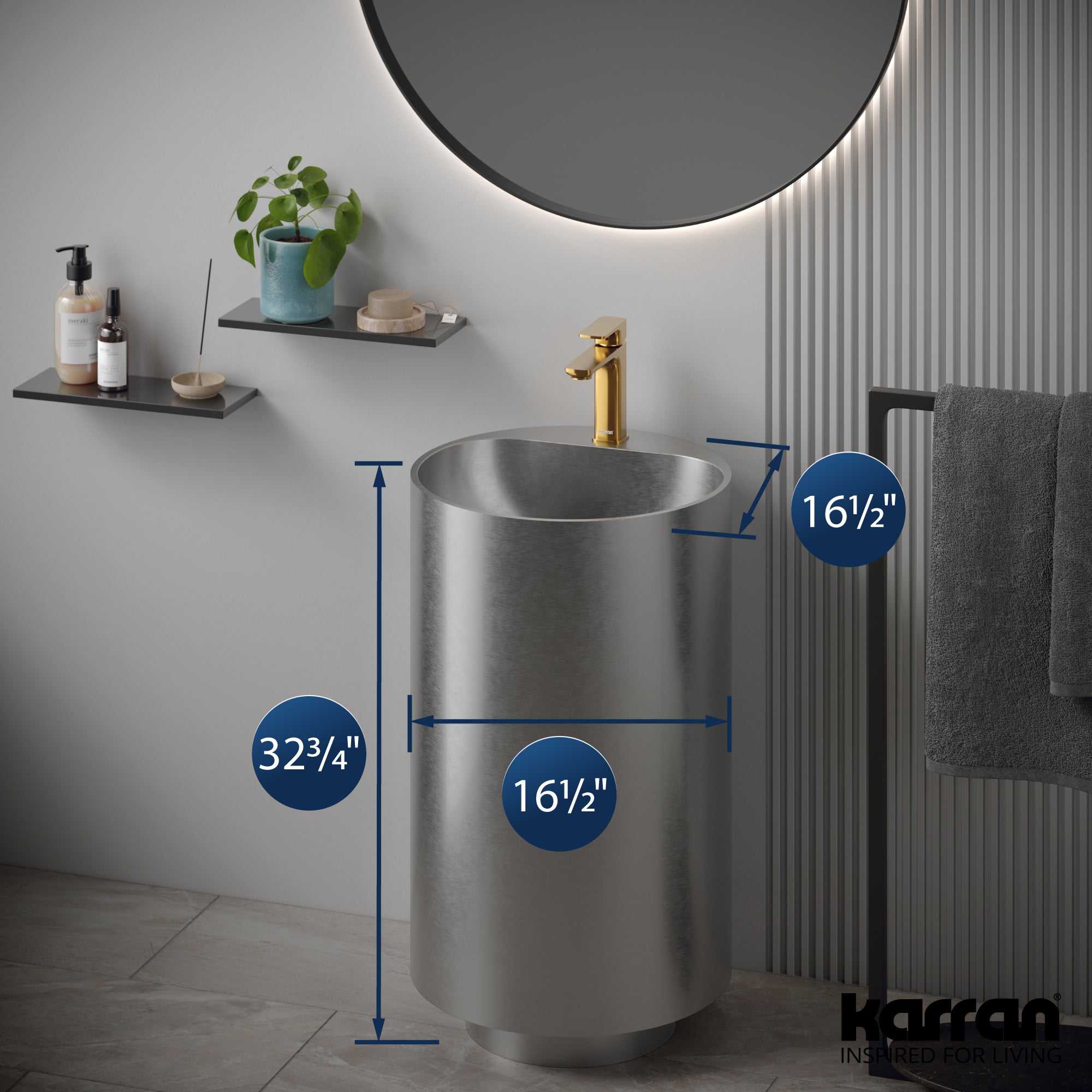 Karran Cinox 16.5" x 16.5" Round Freestanding Stainless Steel Bathroom Sink, 16 Gauge, CCP400SS