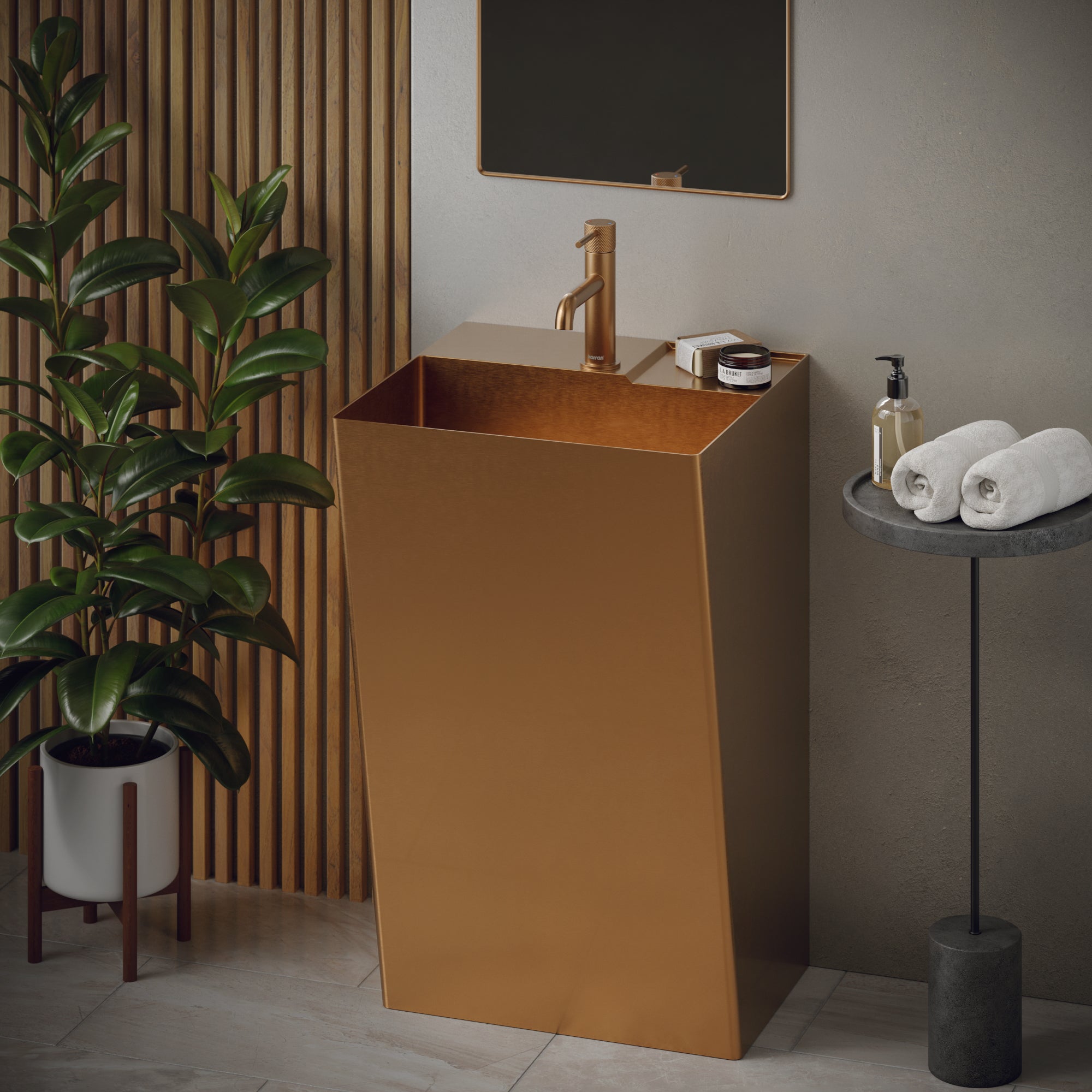 Karran Cinox 19.75" x 16.5" Rectangular Wall-Adjacent, Freestanding Stainless Steel Bathroom Sink, Brushed Copper, 16 Gauge, CCP500BC