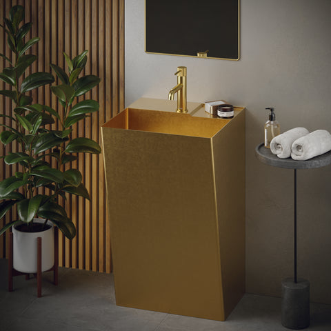 Karran Cinox 19.75" x 16.5" Rectangular Wall-Adjacent, Freestanding Stainless Steel Bathroom Sink, Gold, 16 Gauge, CCP500G