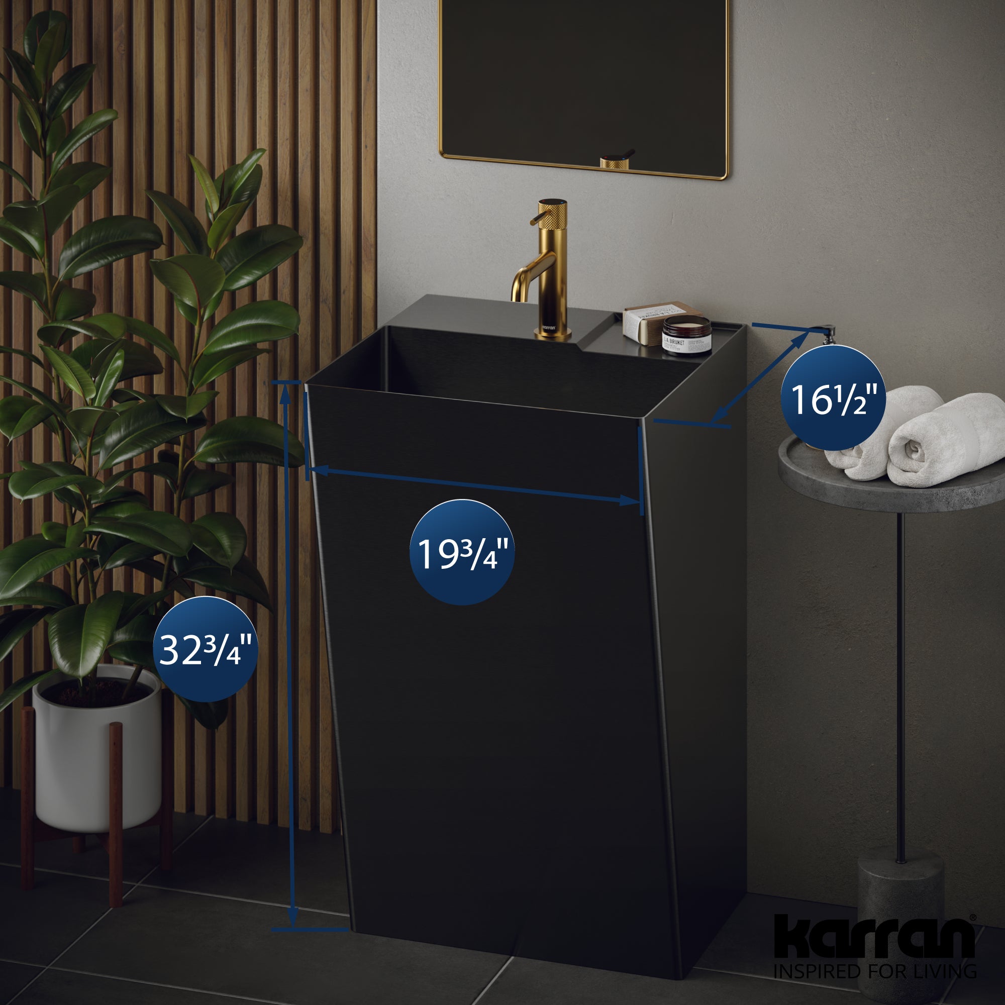 Karran Cinox 19.75" x 16.5" Rectangular Wall-Adjacent, Freestanding Stainless Steel Bathroom Sink, Gunmetal Grey, 16 Gauge, CCP500GG