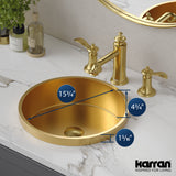 Karran Cinox 15" x 15" Round Drop In/Topmount Stainless Steel Bathroom Sink, Gold, 16 Gauge, CCT100G