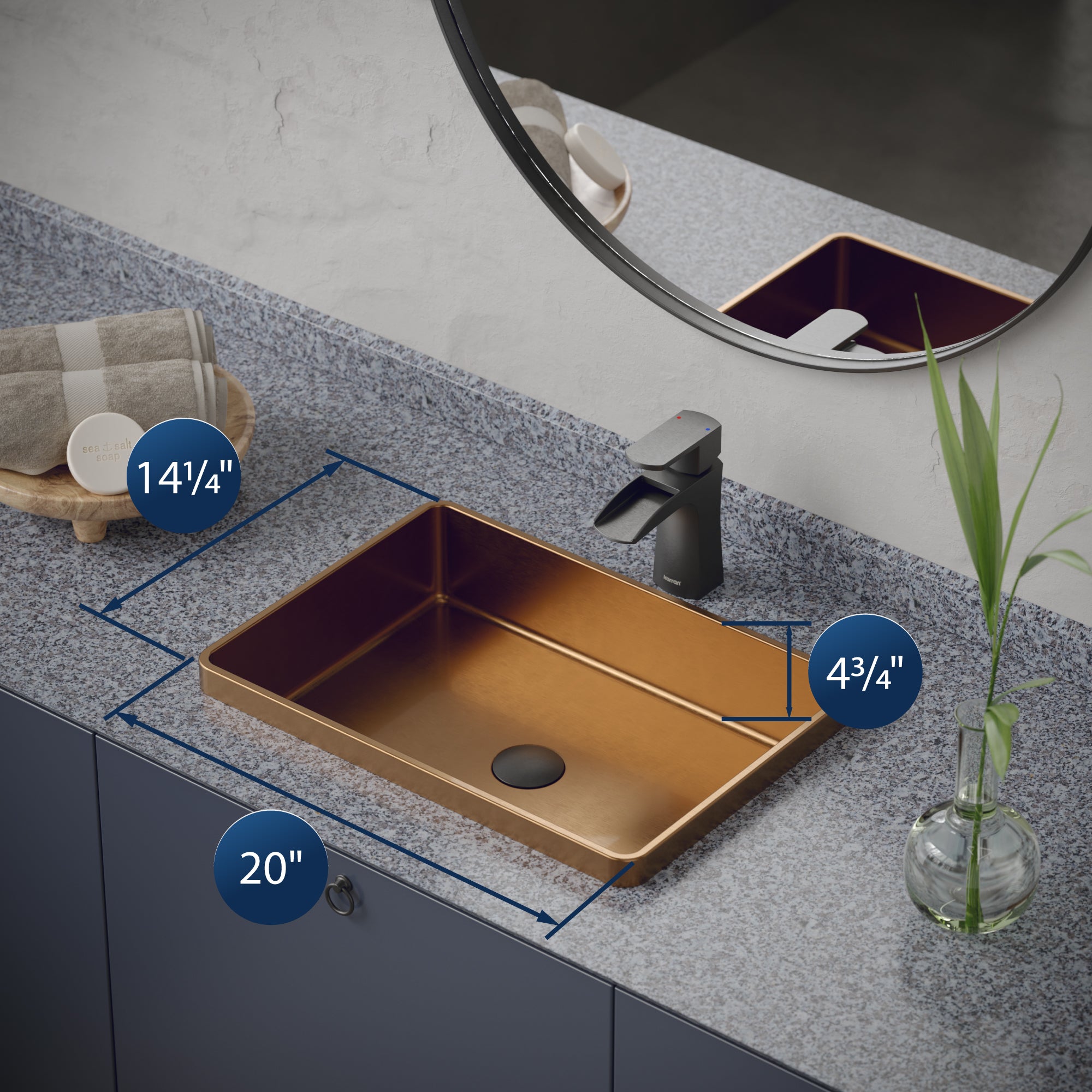 Karran Cinox 14.25" x 20" Rectangular Drop In/Topmount Stainless Steel Bathroom Sink, Brushed Copper, 16 Gauge, CCT200BC