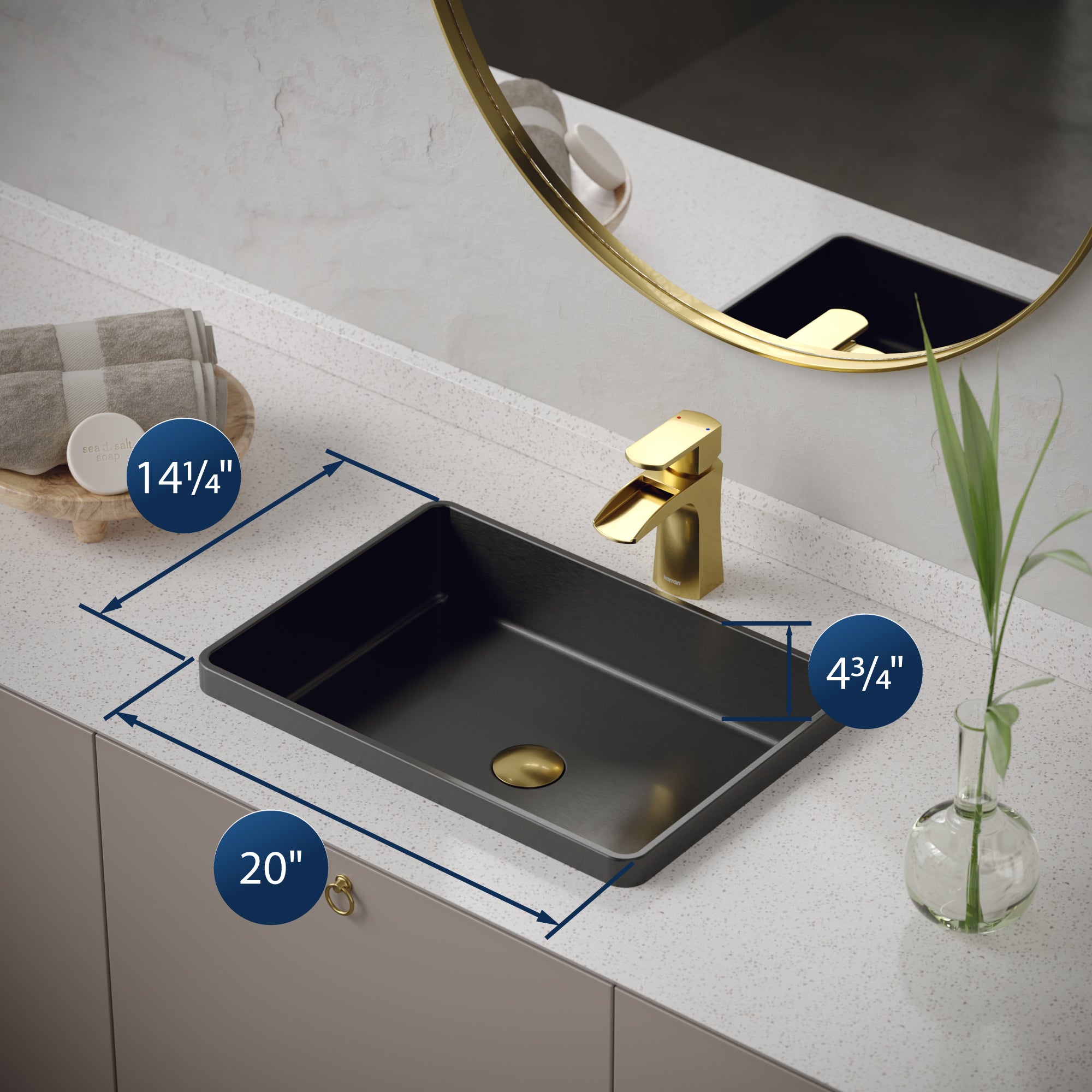 Karran Cinox 14.25" x 20" Rectangular Drop In/Topmount Stainless Steel Bathroom Sink, Gunmetal Grey, 16 Gauge, CCT200GG