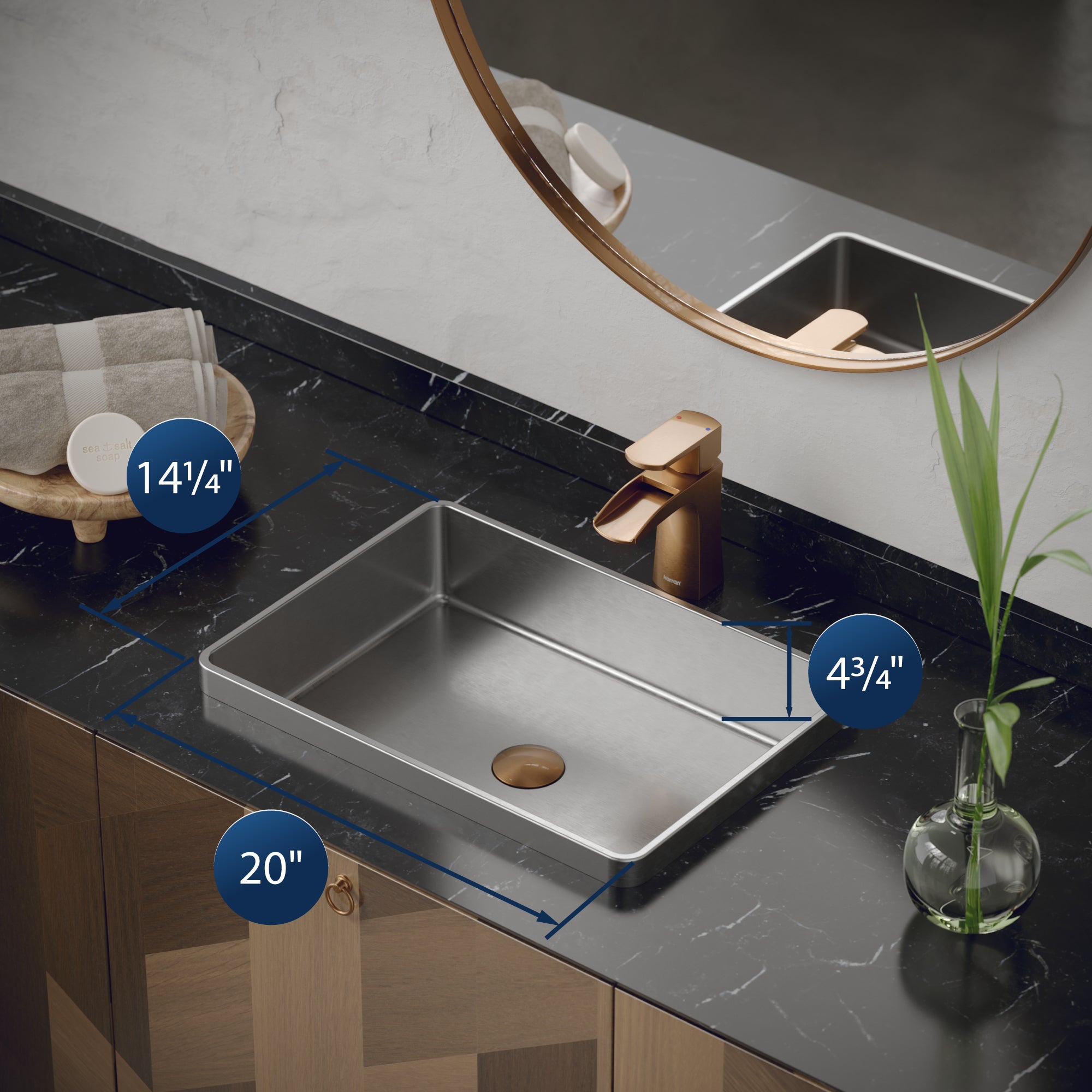 Karran Cinox 14.25" x 20" Rectangular Drop In/Topmount Stainless Steel Bathroom Sink, 16 Gauge, CCT200SS