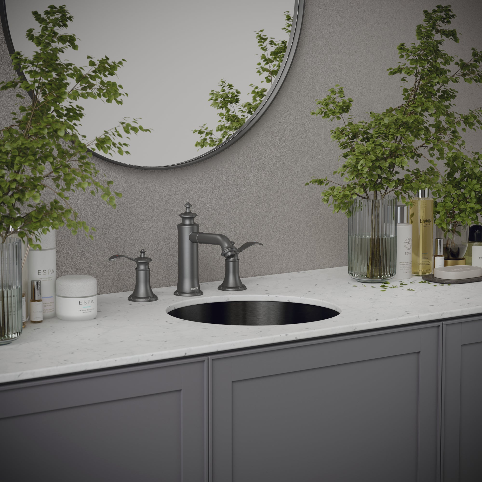 Karran Cinox 15.75" x 15.75" Round Undermount Stainless Steel Bathroom Sink, Gunmetal Grey, 16 Gauge, CCU100GG