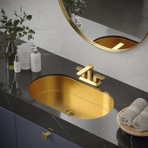 Alternate Image for Karran Cinox 17" x 27.5" Oval Undermount Stainless Steel Bathroom Sink, Gold, 16 Gauge, CCU200G