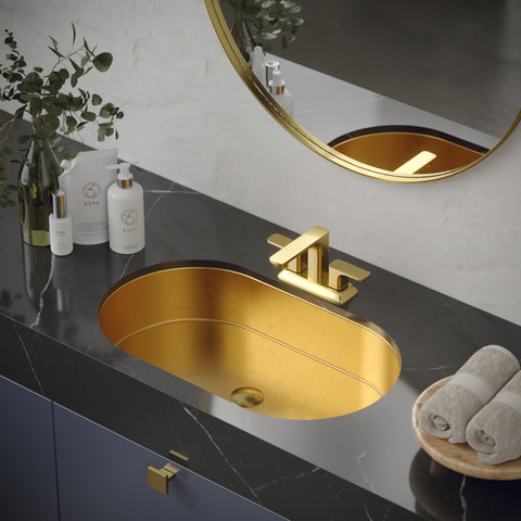 Karran Cinox 17" x 27.5" Oval Undermount Stainless Steel Bathroom Sink, Gold, 16 Gauge, CCU200G