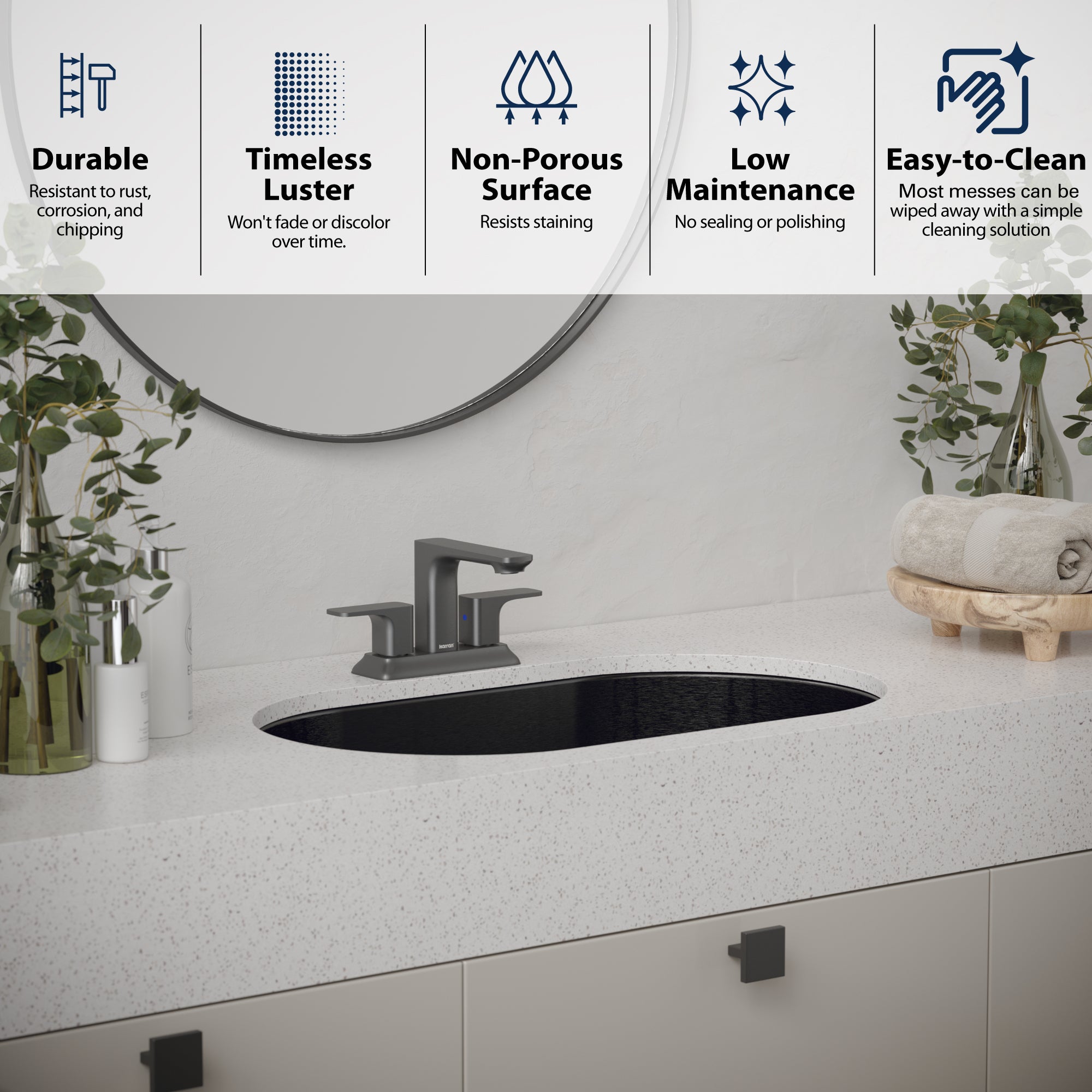 Karran Cinox 17" x 27.5" Oval Undermount Stainless Steel Bathroom Sink, Gunmetal Grey, 16 Gauge, CCU200GG