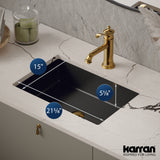 Karran Cinox 15" x 21.625" Rectangular Undermount Stainless Steel Bathroom Sink, Gunmetal Grey, 16 Gauge, CCU300GG