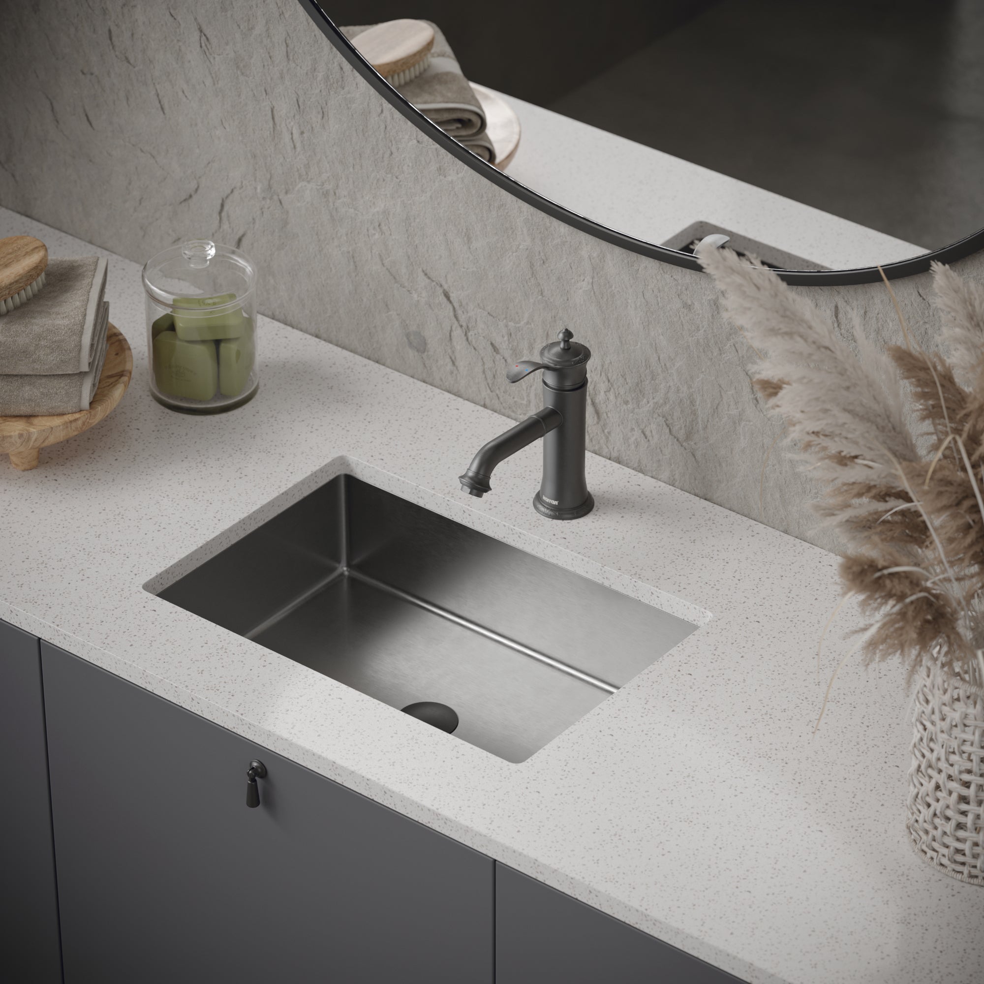 Dual-Mount Composite Granite 21-5/8 in. Single Bowl Kitchen Sink in Carbon