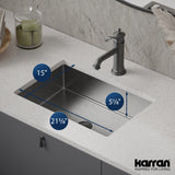 Karran Cinox 15" x 21.625" Rectangular Undermount Stainless Steel Bathroom Sink, 16 Gauge, CCU300SS