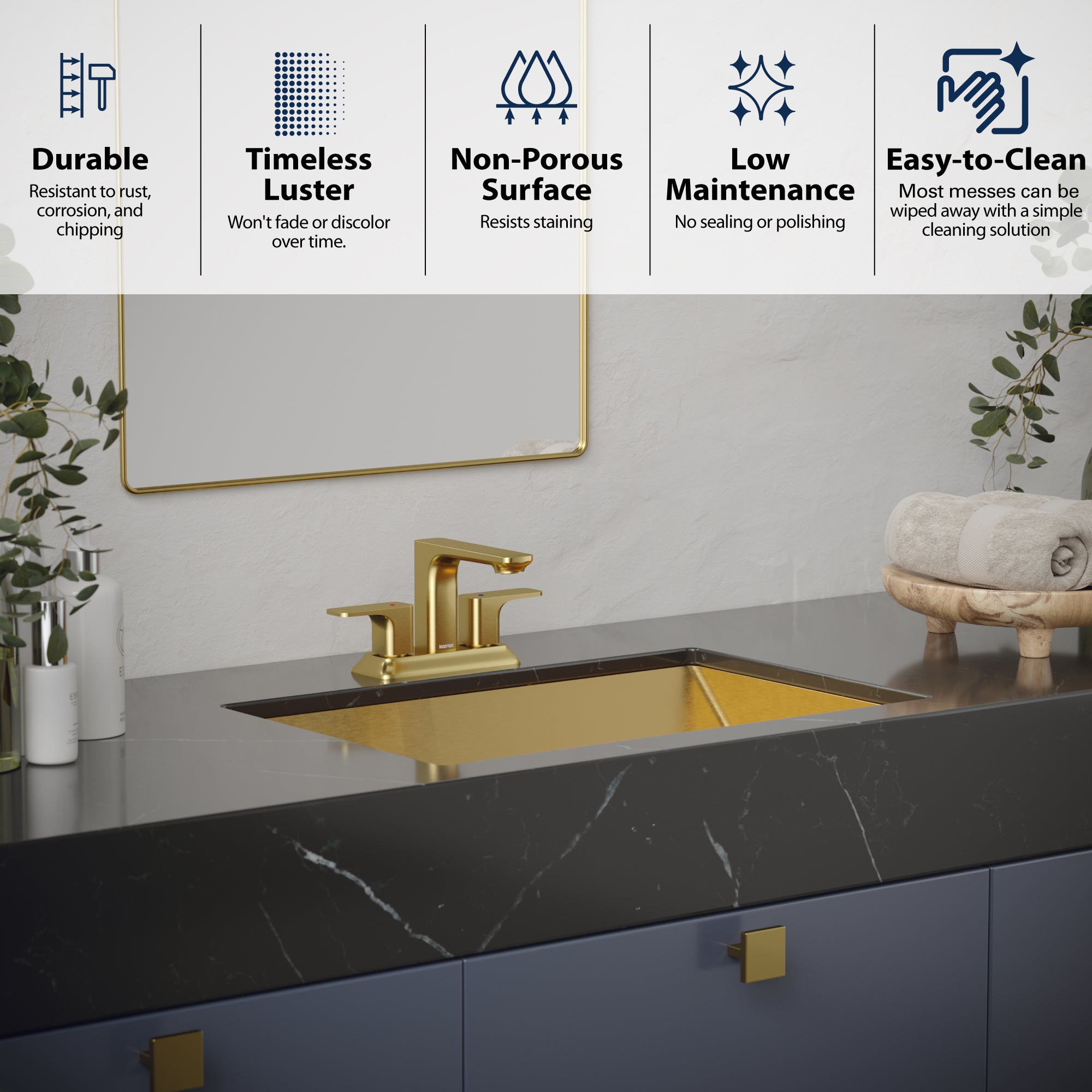 Karran Cinox 15.75" x 23.625" Rectangular Undermount Stainless Steel Bathroom Sink, Gold, 16 Gauge, CCU400G