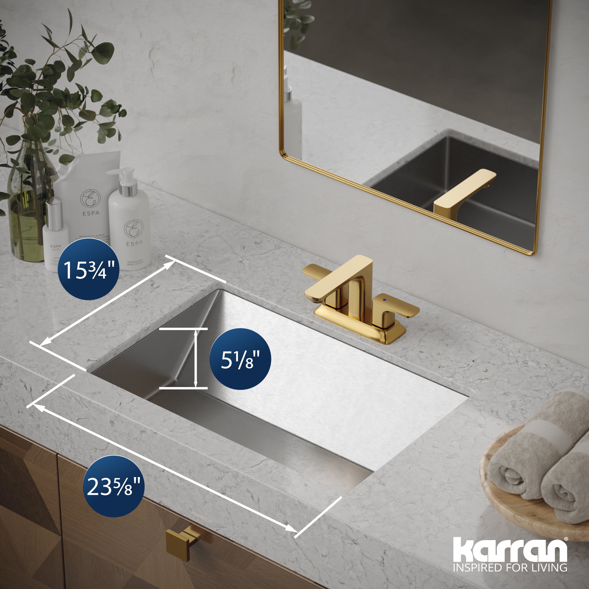 Karran Cinox 15.75" x 23.625" Rectangular Undermount Stainless Steel Bathroom Sink, 16 Gauge, CCU400SS
