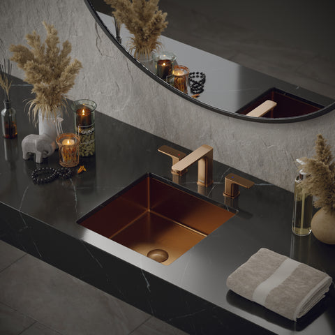 Karran Cinox 15.75" x 15.75" Square Undermount Stainless Steel Bathroom Sink, Brushed Copper, 16 Gauge, CCU500BC