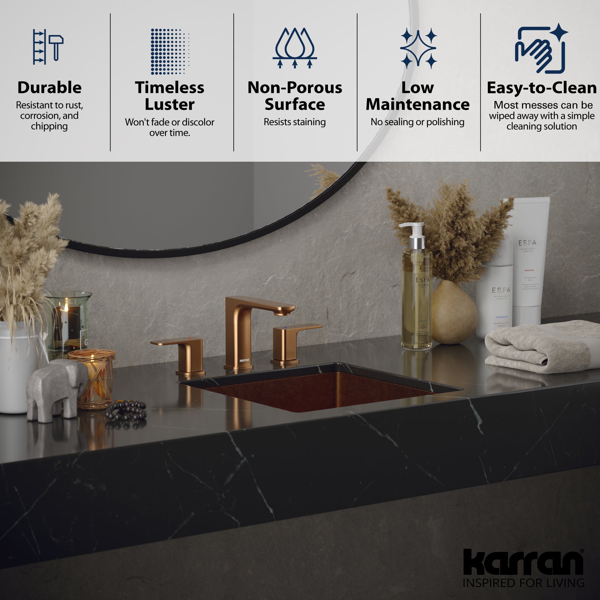 Karran Cinox 15.75" x 15.75" Square Undermount Stainless Steel Bathroom Sink, Brushed Copper, 16 Gauge, CCU500BC