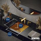 Karran Cinox 15.75" x 15.75" Square Undermount Stainless Steel Bathroom Sink, Gold, 16 Gauge, CCU500G