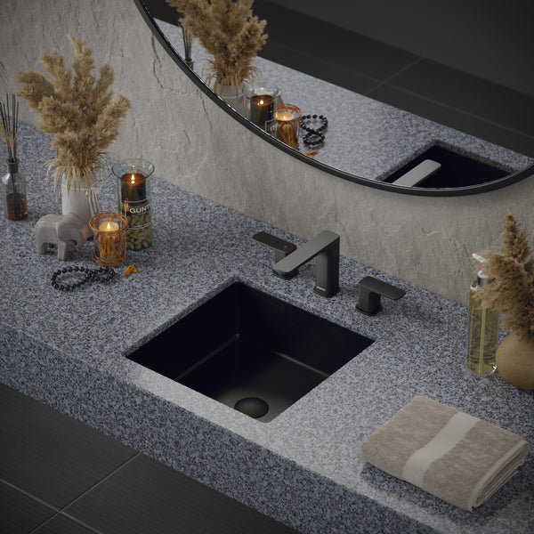 Karran Cinox 15.75" x 15.75" Square Undermount Stainless Steel Bathroom Sink, Gunmetal Grey, 16 Gauge, CCU500GG