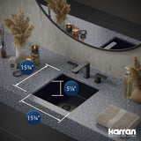 Karran Cinox 15.75" x 15.75" Square Undermount Stainless Steel Bathroom Sink, Gunmetal Grey, 16 Gauge, CCU500GG