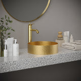 Karran Cinox 15" x 15" Round Vessel Stainless Steel Bathroom Sink, Gold, 16 Gauge, CCV100G