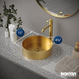 Karran Cinox 15" x 15" Round Vessel Stainless Steel Bathroom Sink, Gold, 16 Gauge, CCV100G