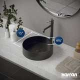 Karran Cinox 15" x 15" Round Vessel Stainless Steel Bathroom Sink, Gunmetal Grey, 16 Gauge, CCV100GG