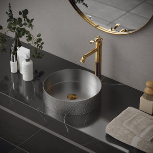 Alternate Image for Karran Cinox 15" x 15" Round Vessel Stainless Steel Bathroom Sink, 16 Gauge, CCV100SS