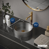 Karran Cinox 15" x 15" Round Vessel Stainless Steel Bathroom Sink, 16 Gauge, CCV100SS