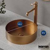 Karran Cinox 14.25" x 14.25" Round Vessel Stainless Steel Bathroom Sink, Brushed Copper, 16 Gauge, CCV200BC
