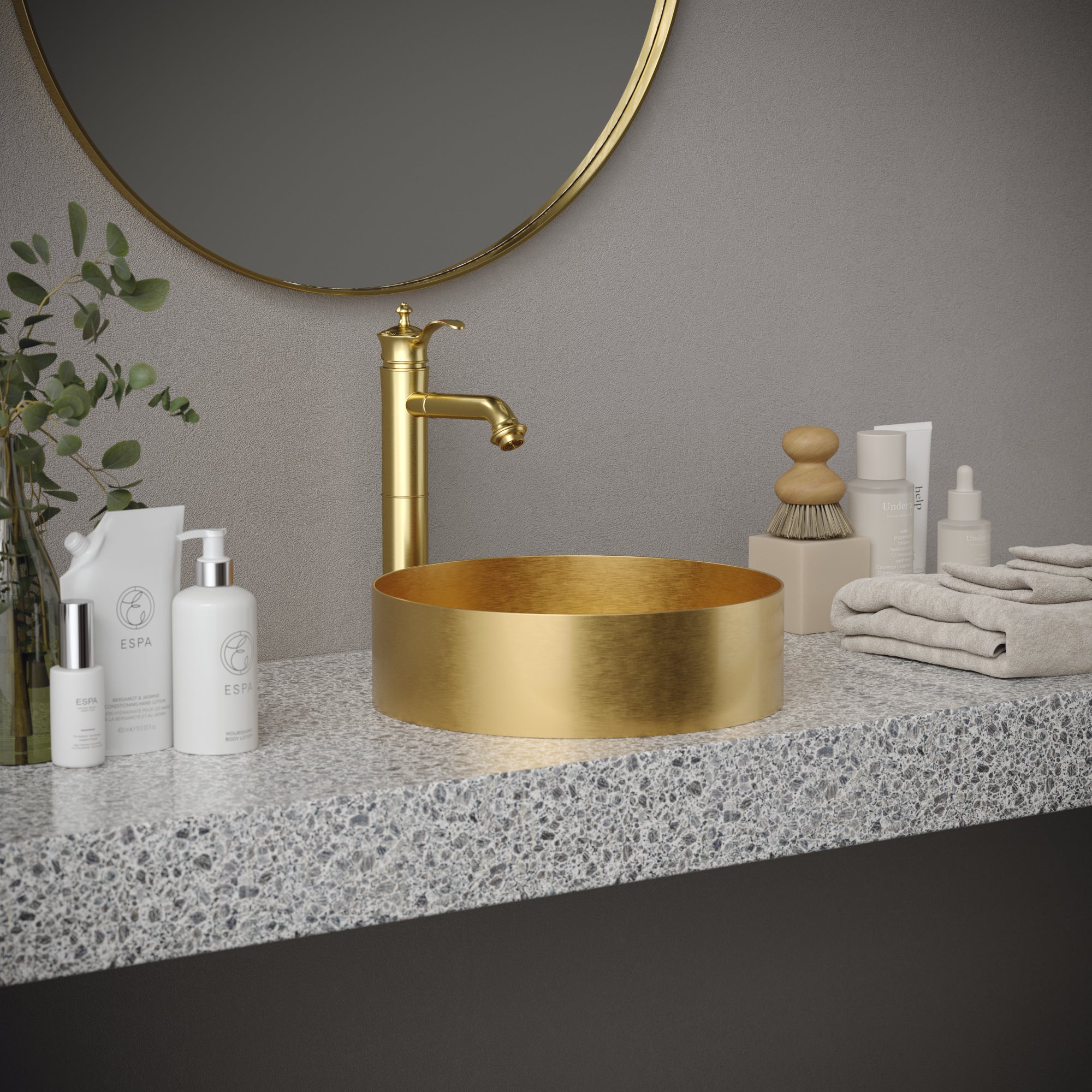 Karran Cinox 14.25" x 14.25" Round Vessel Stainless Steel Bathroom Sink, Gold, 16 Gauge, CCV200G