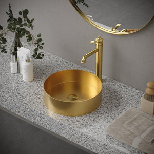 Alternate Image for Karran Cinox 14.25" x 14.25" Round Vessel Stainless Steel Bathroom Sink, Gold, 16 Gauge, CCV200G