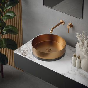 Alternate Image for Karran Cinox 15.75" x 15.75" Round Vessel Stainless Steel Bathroom Sink, Brushed Copper and Gunmetal Grey, 16 Gauge, CCV300BC