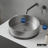 Karran Cinox 15.75" x 15.75" Round Vessel Stainless Steel Bathroom Sink, Stainless Steel and Gunmetal Grey, 16 Gauge, CCV300SS