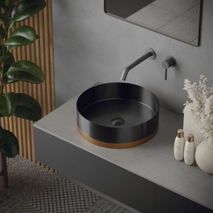Alternate Image for Karran Cinox 15.75" x 15.75" Round Vessel Stainless Steel Bathroom Sink, Gunmetal Grey and Brushed Copper, 16 Gauge, CCV350BC
