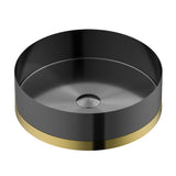 Karran Cinox 15.75" x 15.75" Round Vessel Stainless Steel Bathroom Sink, Gunmetal Grey and Gold, 16 Gauge, CCV350G