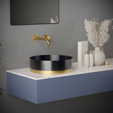 Karran Cinox 15.75" x 15.75" Round Vessel Stainless Steel Bathroom Sink, Gunmetal Grey and Gold, 16 Gauge, CCV350G