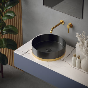 Alternate Image for Karran Cinox 15.75" x 15.75" Round Vessel Stainless Steel Bathroom Sink, Gunmetal Grey and Gold, 16 Gauge, CCV350G