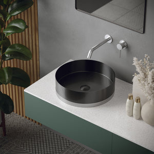 Alternate Image for Karran Cinox 15.75" x 15.75" Round Vessel Stainless Steel Bathroom Sink, Gunmetal Grey and Stainless Steel, 16 Gauge, CCV350SS