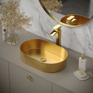 Alternate Image for Karran Cinox 13.75" x 21.625" Oval Vessel Stainless Steel Bathroom Sink, Gold, 16 Gauge, CCV400G