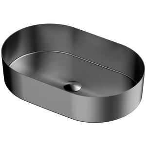 Alternate Image for Karran Cinox 13.75" x 21.625" Oval Vessel Stainless Steel Bathroom Sink, Gunmetal Grey, 16 Gauge, CCV400GG