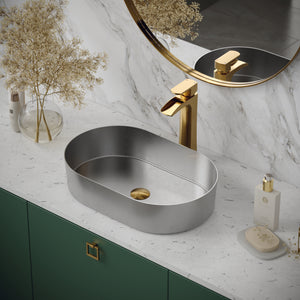 Alternate Image for Karran Cinox 13.75" x 21.625" Oval Vessel Stainless Steel Bathroom Sink, 16 Gauge, CCV400SS