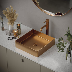Alternate Image for Karran Cinox 15.75" x 15.75" Square Vessel Stainless Steel Bathroom Sink, Brushed Copper, 16 Gauge, CCV500BC